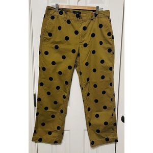 J Crew K2628 12P High Rise Slim Fit Gold Polka Dot Chino Khakis Pants